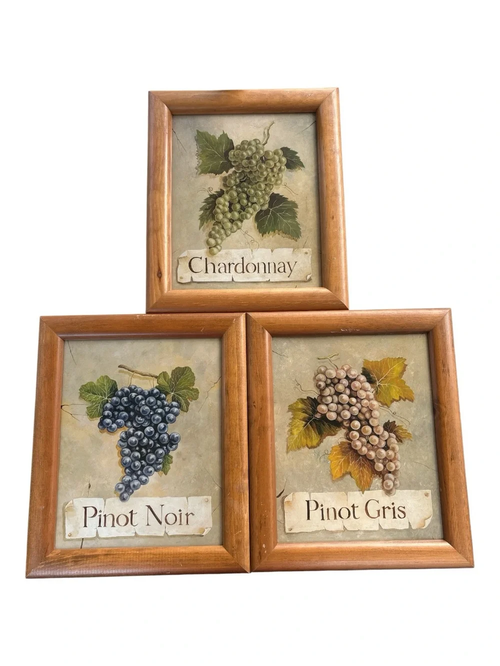 Vintage set of 3 Framed Wine Series prints - Chardonnay, Pinot Noir, Pinot Gris